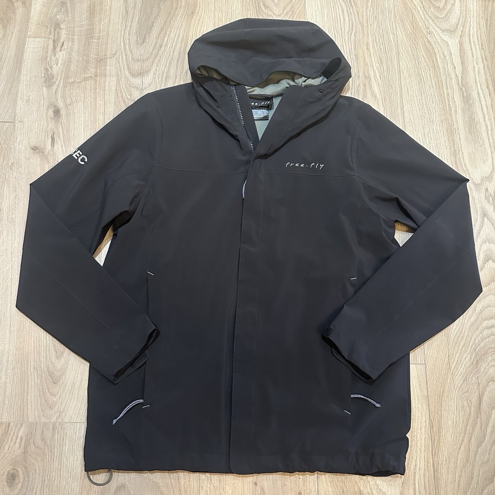 Free Fly Men's Sz M Black Full Zip Soft Shell Hooded Jacket (Bamboo Lining)